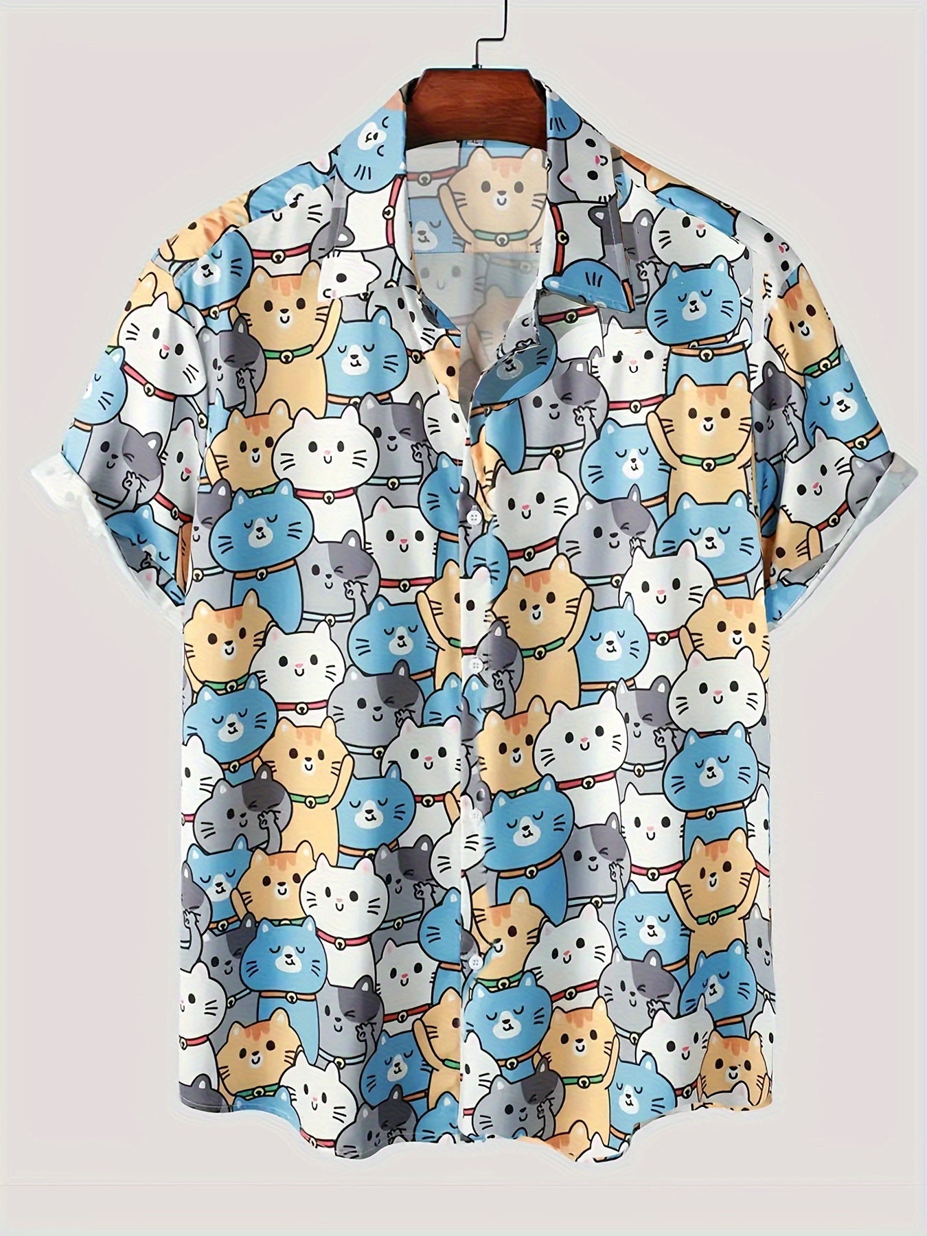 Men's Casual Cat Pattern Short Sleeve Shirt