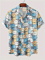 Men's Casual Cat Pattern Short Sleeve Shirt