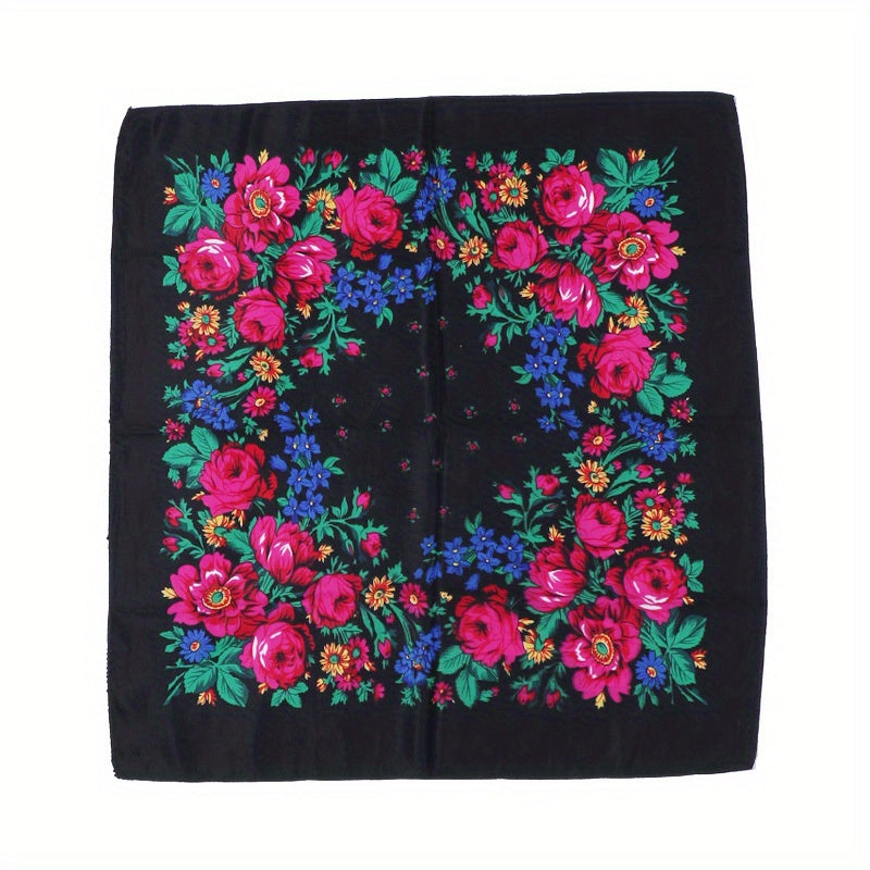 Boho Flower Print Bandana Square Scarf Vintage Hijab Turban Neckerchief