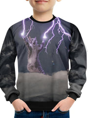 Lightning Cat Print Kid's Sweatshirt Pullover Long Sleeve Top