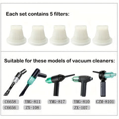 5pcs Washable HEPA Filter For Mini Car Vacuum 2 in 1 Air Duster Vacuum