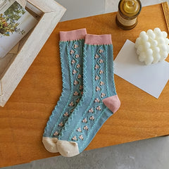 4 Pairs Floral Socks Set Women Flower Ankle Lucky Socks