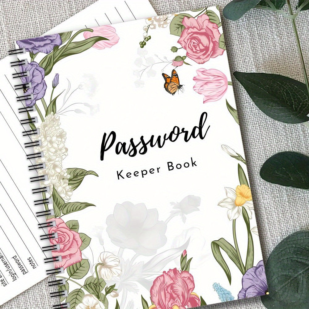 Pink Floral Spiral Password Notebook Logbook 1pc