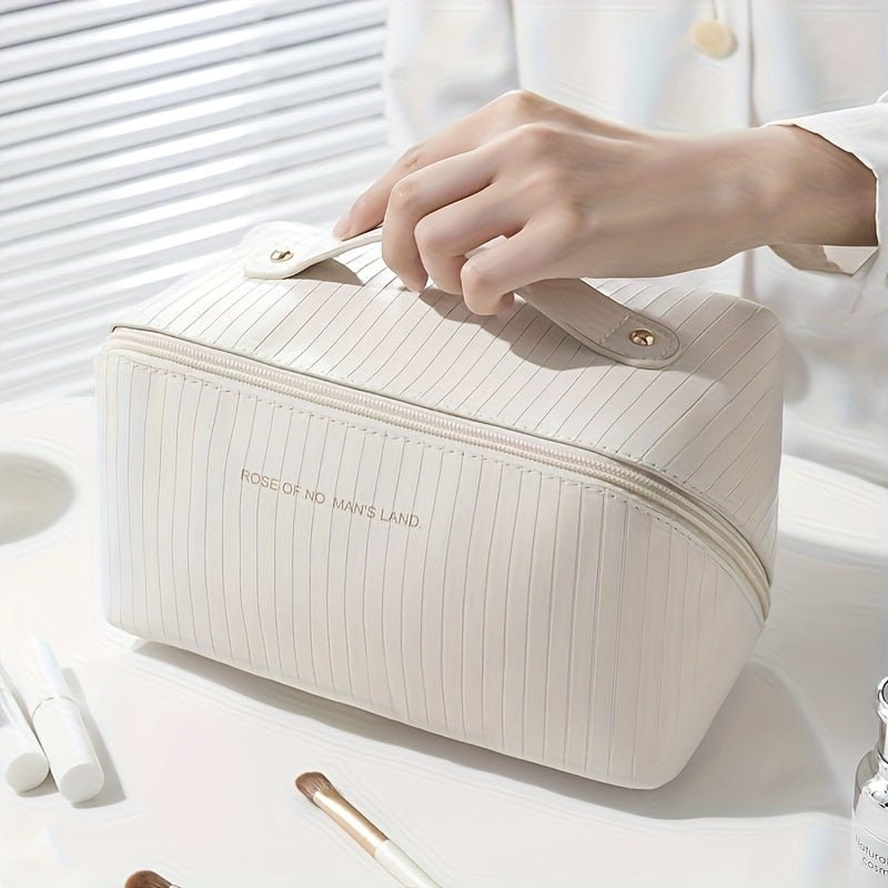 Large Capacity Travel Cosmetic Bag PU Leather Waterproof Women Portable Makeup