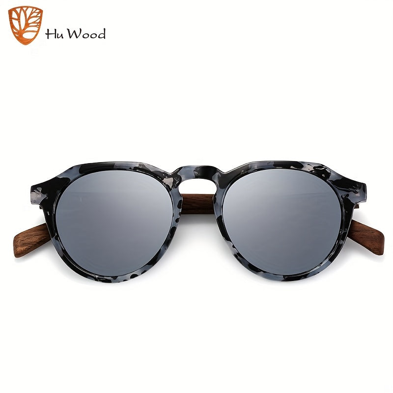 Men's Walnut Round Frame Polarized Sunglasses with UV Protection