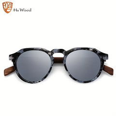 Men's Walnut Round Frame Polarized Sunglasses with UV Protection