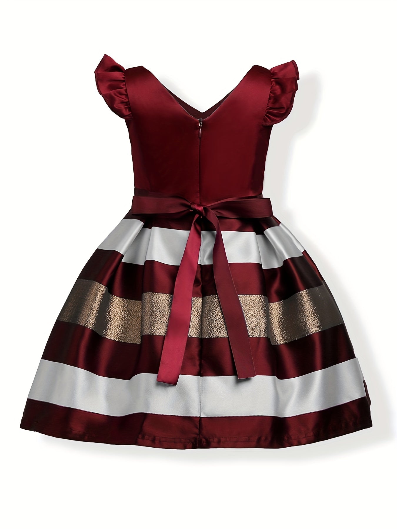 Toddlr Girls Striped Princess Dress Gown Ruffle Trim Bow Piano Performance