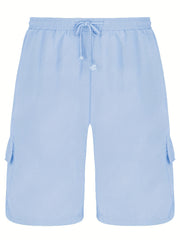 Men's Drawstring Cargo Short Pants Flap Pocket Loose Shorts
