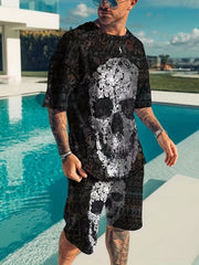 Men's Skull Graphic T shirt & Active Shorts Set