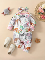 Cartoon Animal Print Baby Jumpsuit Long Sleeve Romper