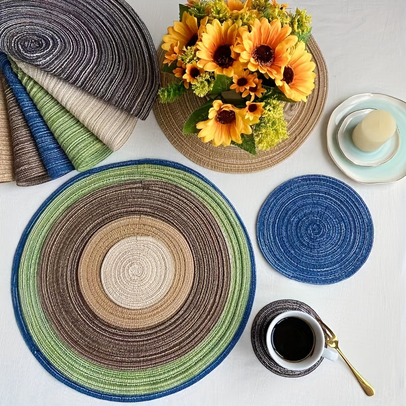 1pc Round Plastic Placemats Solid Fabric Table Mat Heat Insulat
