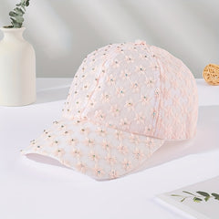 Rhinestone Lace Baseball Cap Flower Embroidery Mesh Sun Hat