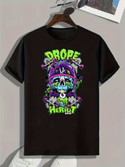 Skull Print Men's Graphic Tee for Summer