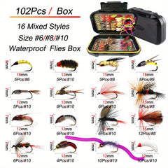 102Pcs Fly Fishing Flies Barbed Hooks Set for Trout Salmon Steelhead Grayling