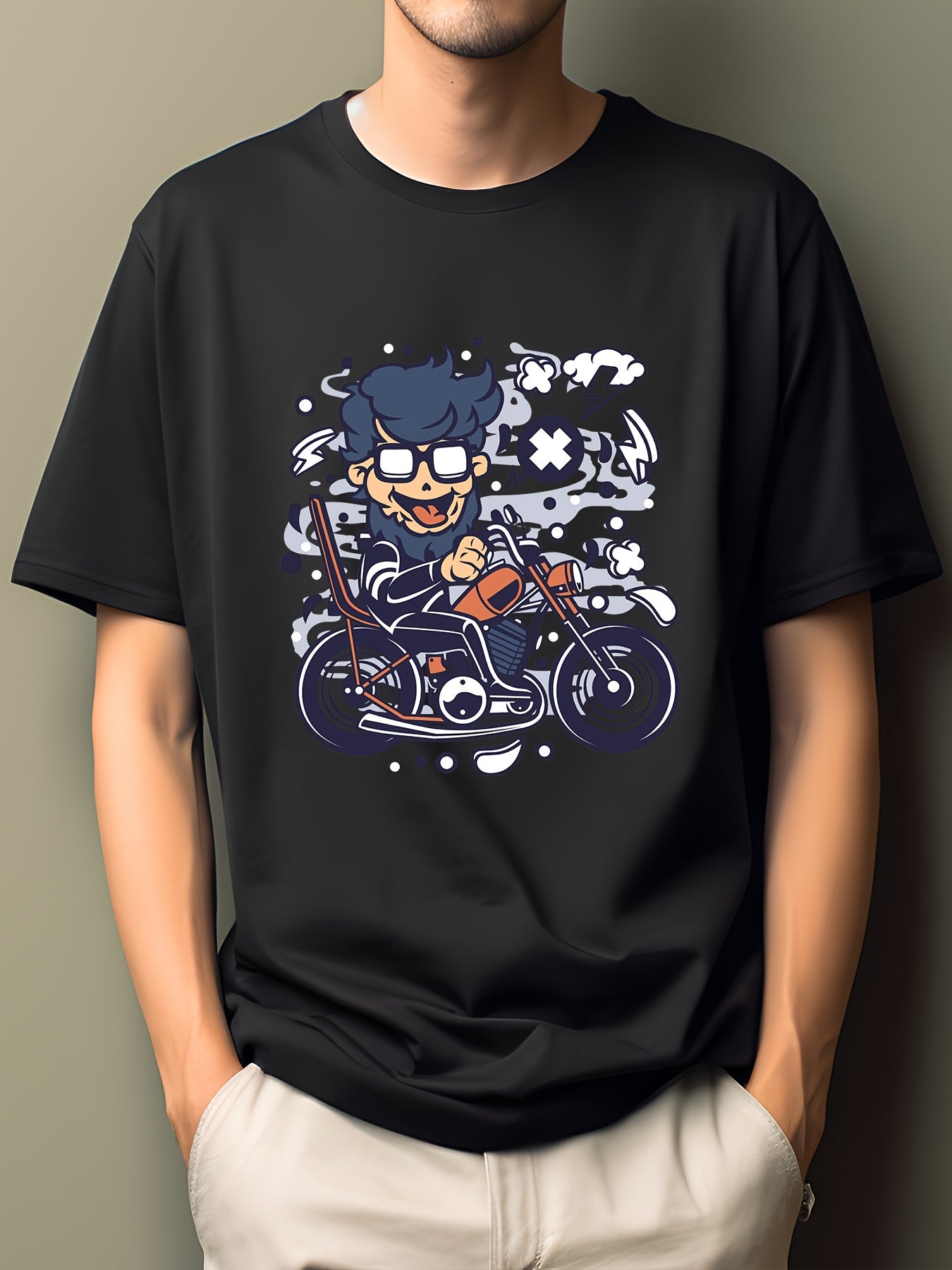 Men's Cartoon Print T-shirt Active Casual Crew Neck Tee