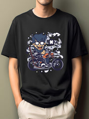 Men's Cartoon Print T-shirt Active Casual Crew Neck Tee