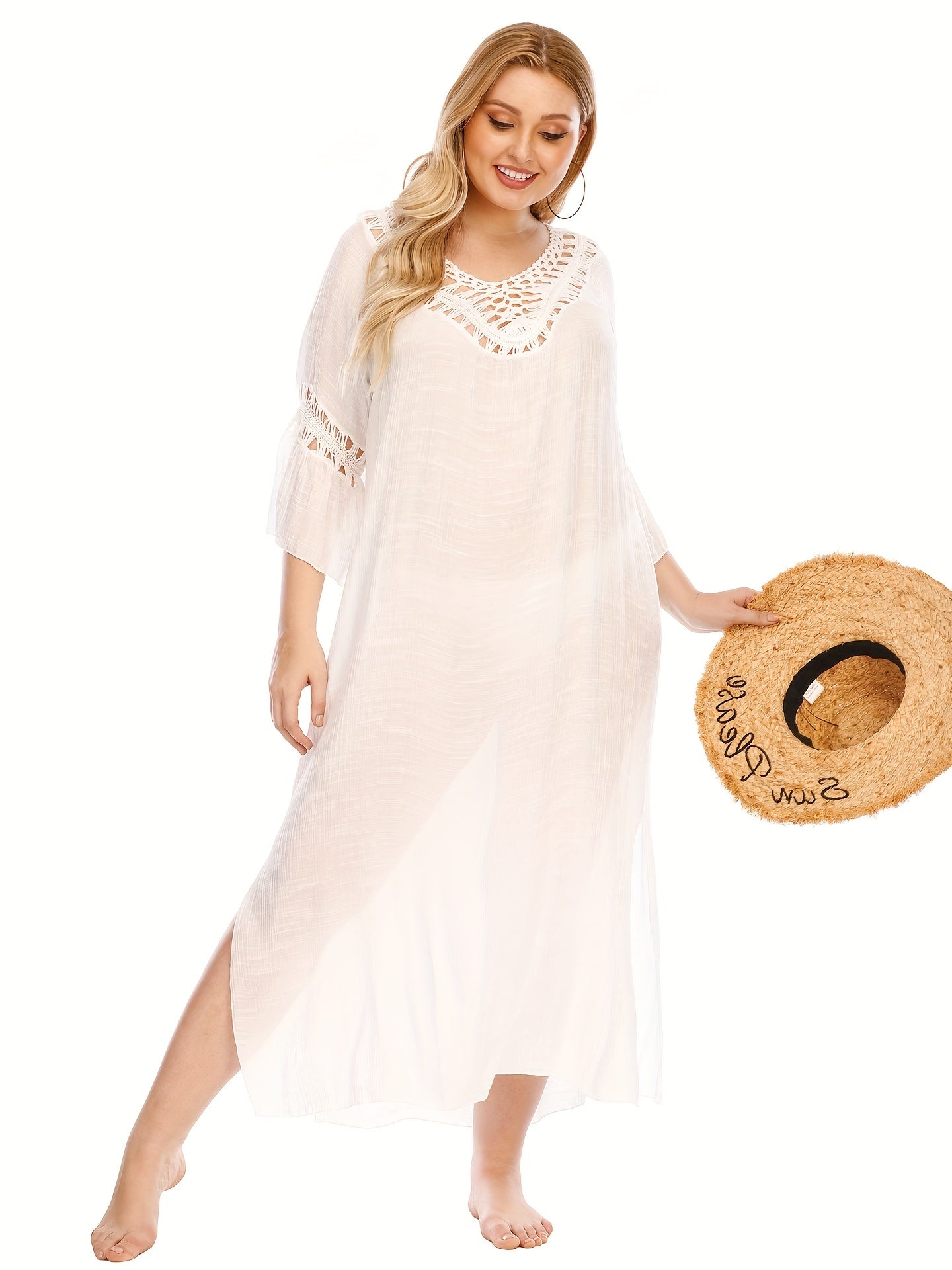 Cut Out Crochet Half Sleeve Cover Up Dress