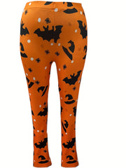Women's Plus Size Bat Print Stretch Skinny Leggings