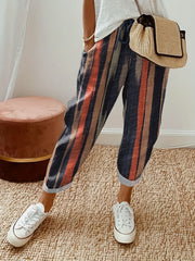 Patchwork Print Pants Dual Pockets Drawstring Casual Pants