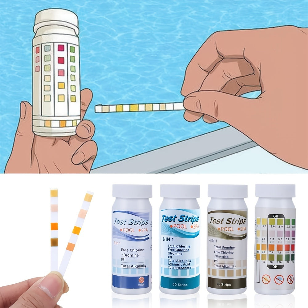 50pcs Chlorine Dip Test Strips for Pool & Spa, pH Alkalinity Water Hardness Test