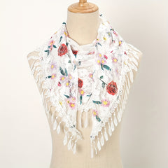 Flower Print Triangle Scarf Tassel Shawl