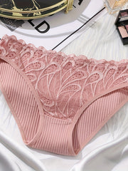 3pcs Lace Ribbed Briefs Stretchy Intimates Panties
