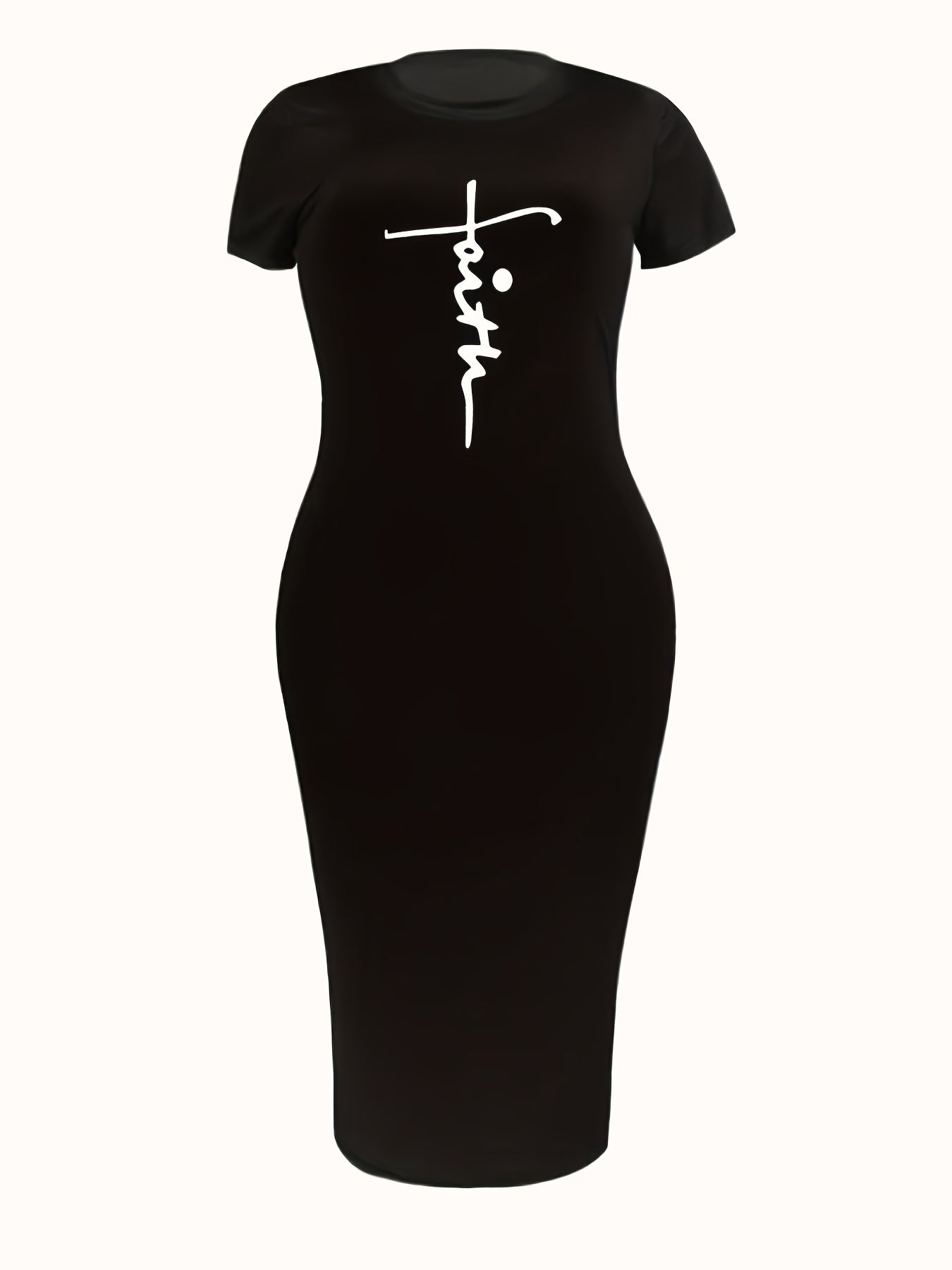 Plus Size Casual Dress Women's Plus Cross Letter Print Short Sleeve Dress