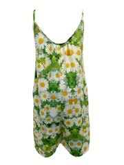 Daisy Spaghetti Strap Jumpsuit Sleeveless Short Length Women's Clothing