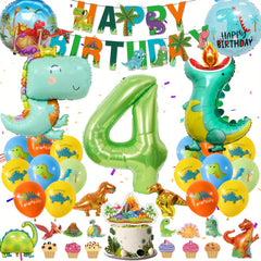 Dinosaur Birthday Decorations Set - Banners, Foil Balloons, Latex Balloons