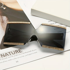Oversized Zircon Decor Sunglasses Gradient Lens Glasses Square UV400
