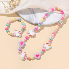 2pcs Cartoon Animal Beaded Necklace Bracelet Set for Girls