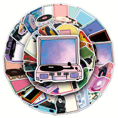 50pcs Cartoon Record Player Graffiti Stickers - DIY Waterproof Decorations