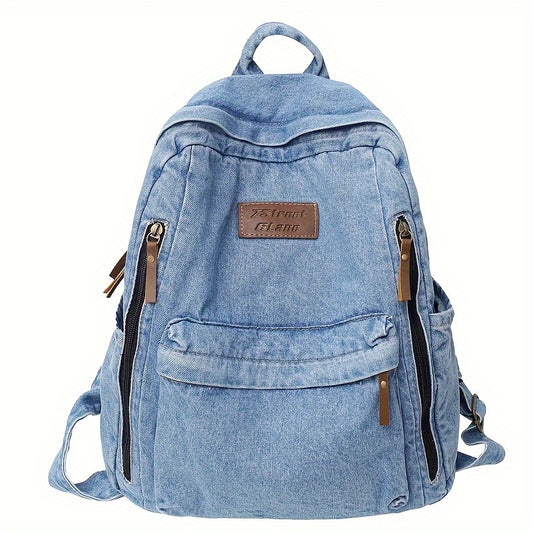 Stylish Denim Backpack with Laptop Compartment High Capacity School & Travel Bag
