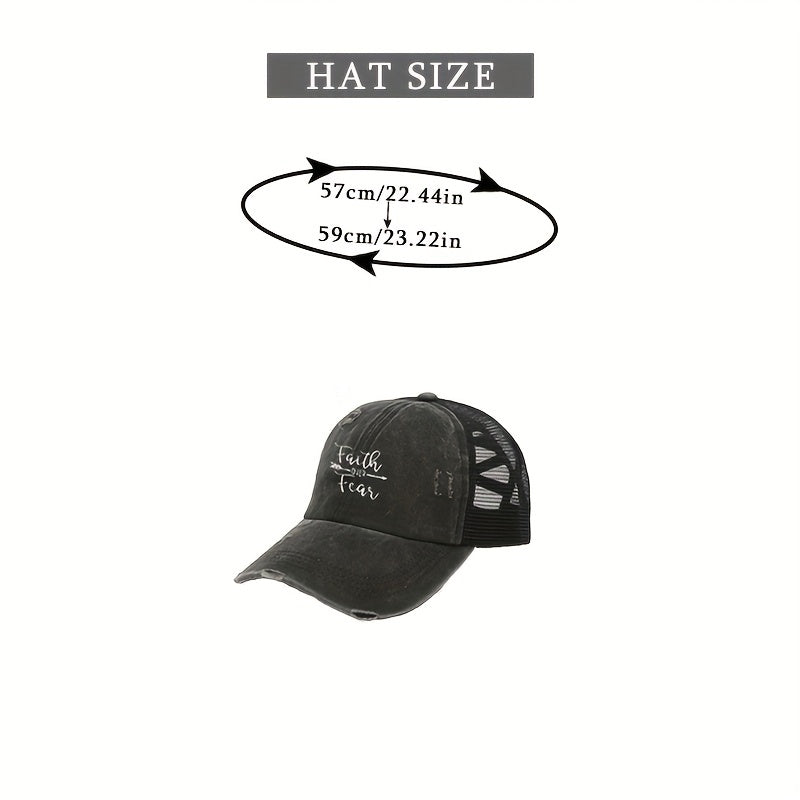 Distressed Ponytail Trucker Hat Baseball Cap