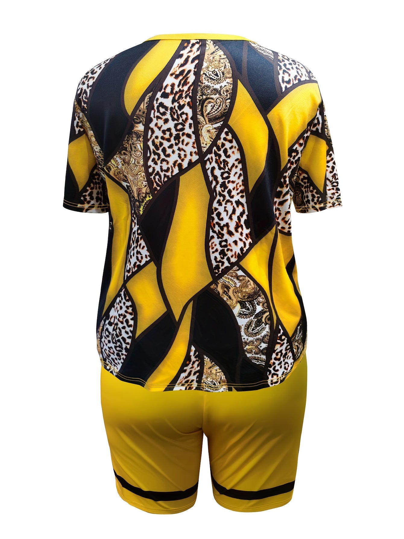 Leopard Print Crew Neck Top & Biker Shorts Set