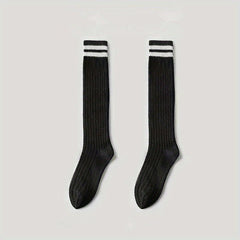 Geometric Striped Calf Socks Hollow Out Knee High Socks Women's Stockings