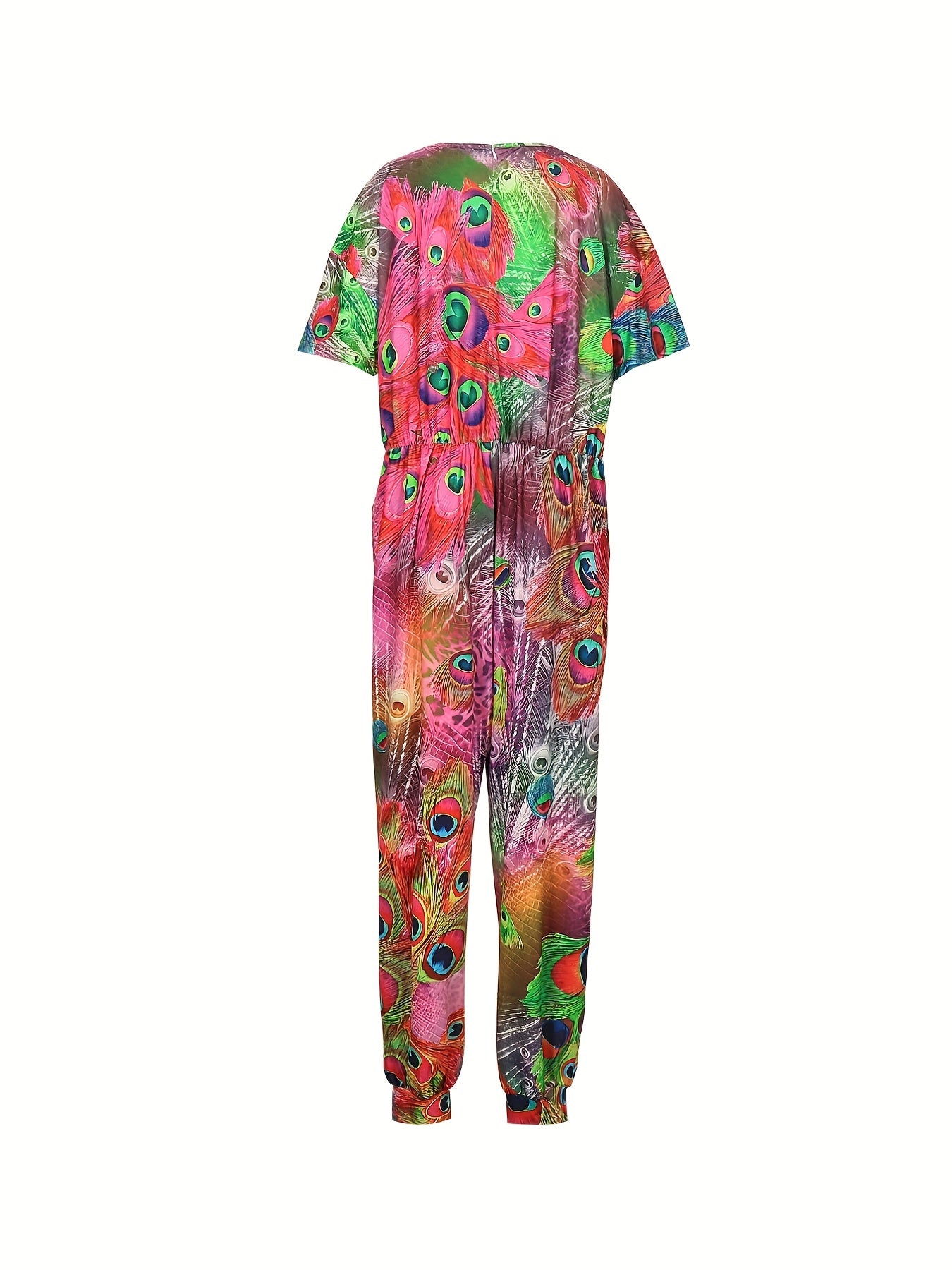 Women's Plus Peacock Feather Print Jumpsuit