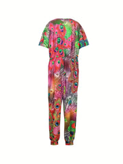 Women's Plus Peacock Feather Print Jumpsuit