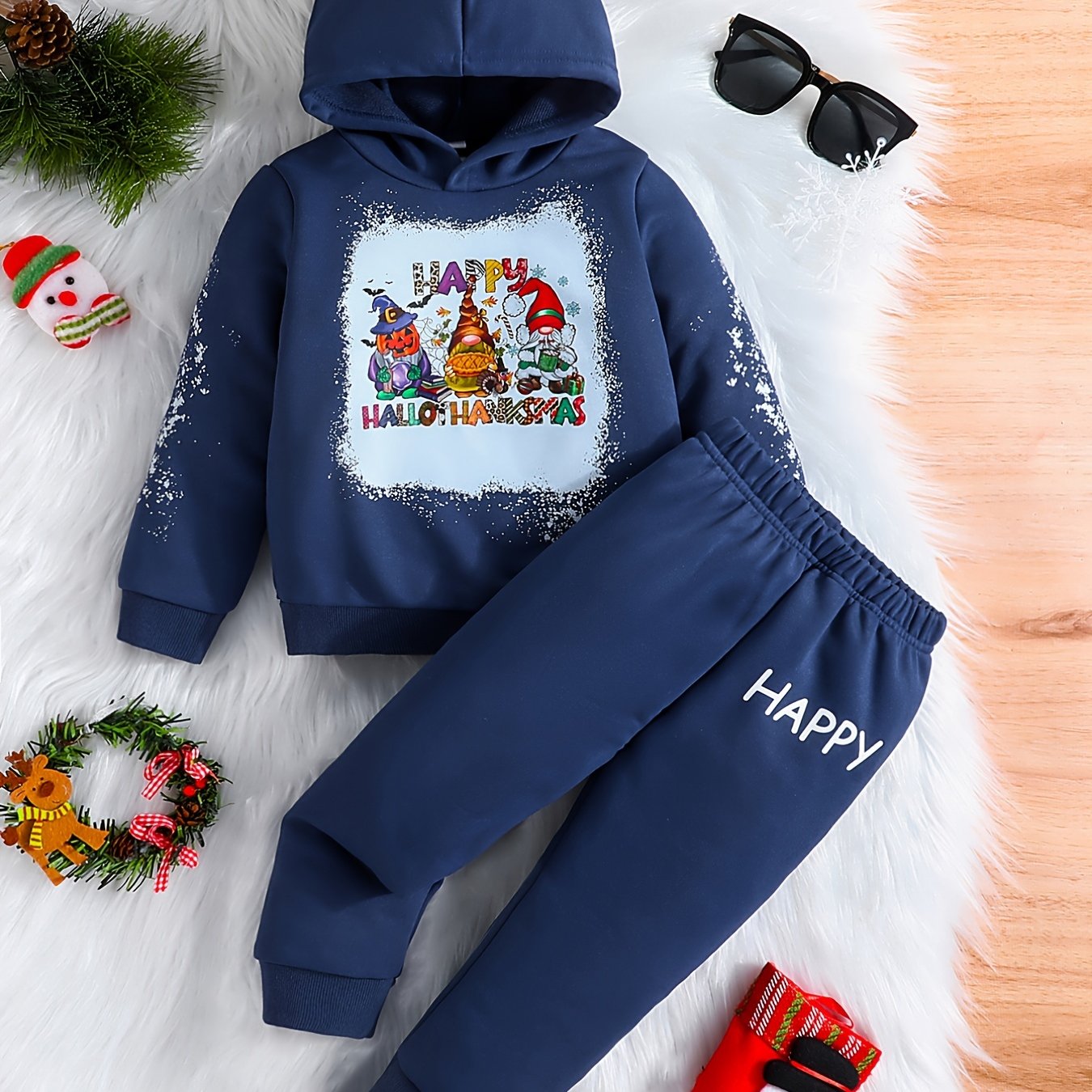 Happy Christmas Party Baby Boys Hooded Sweatshirt Set