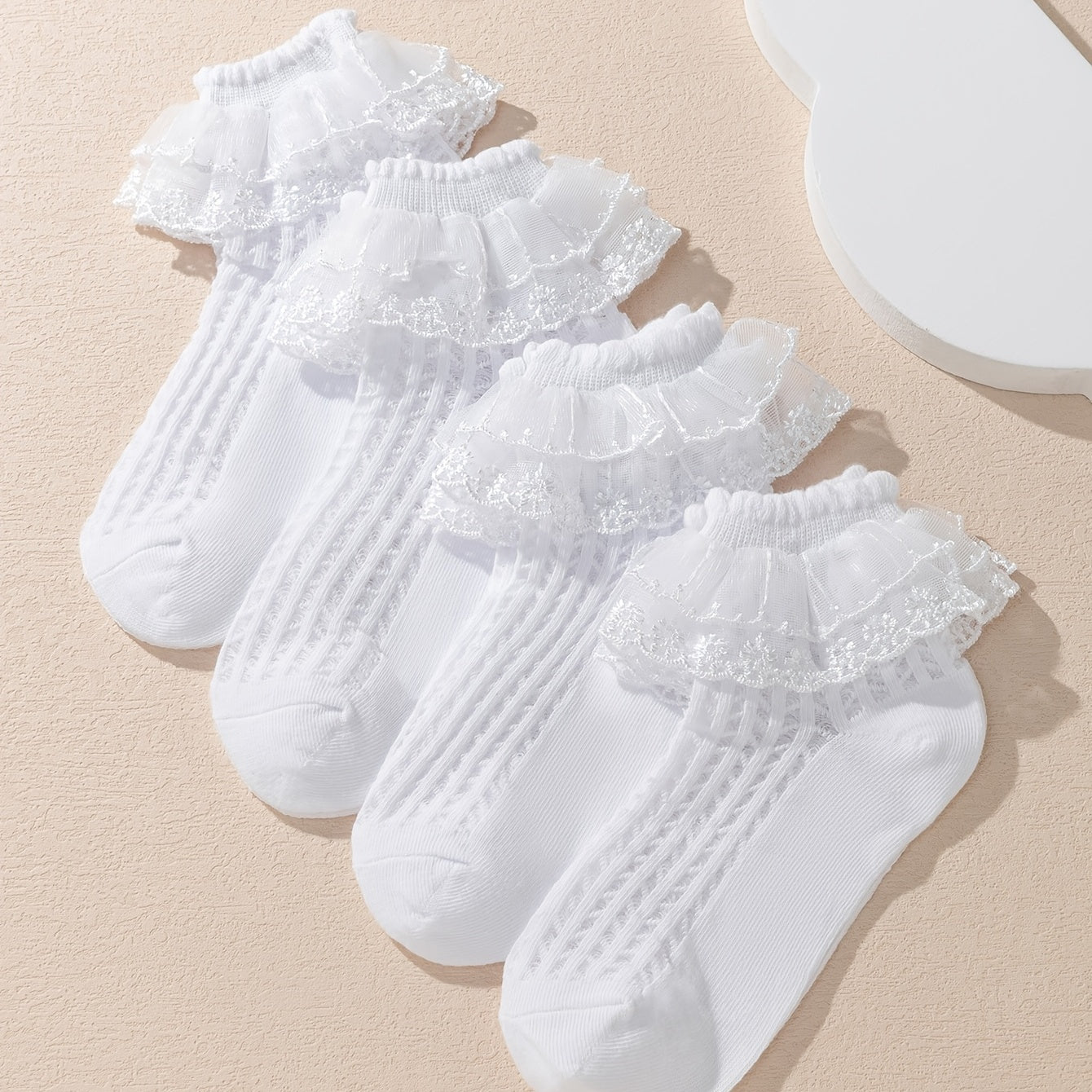 4 Pairs Lace Edge Crew Socks for Toddler Girls, Casual & Dress Socks