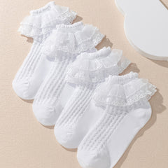 4 Pairs Lace Edge Crew Socks for Toddler Girls, Casual & Dress Socks