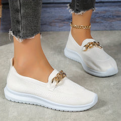 Women's Chain Decor Slip On Sneakers Outdoor Shoes Breathable Low Top