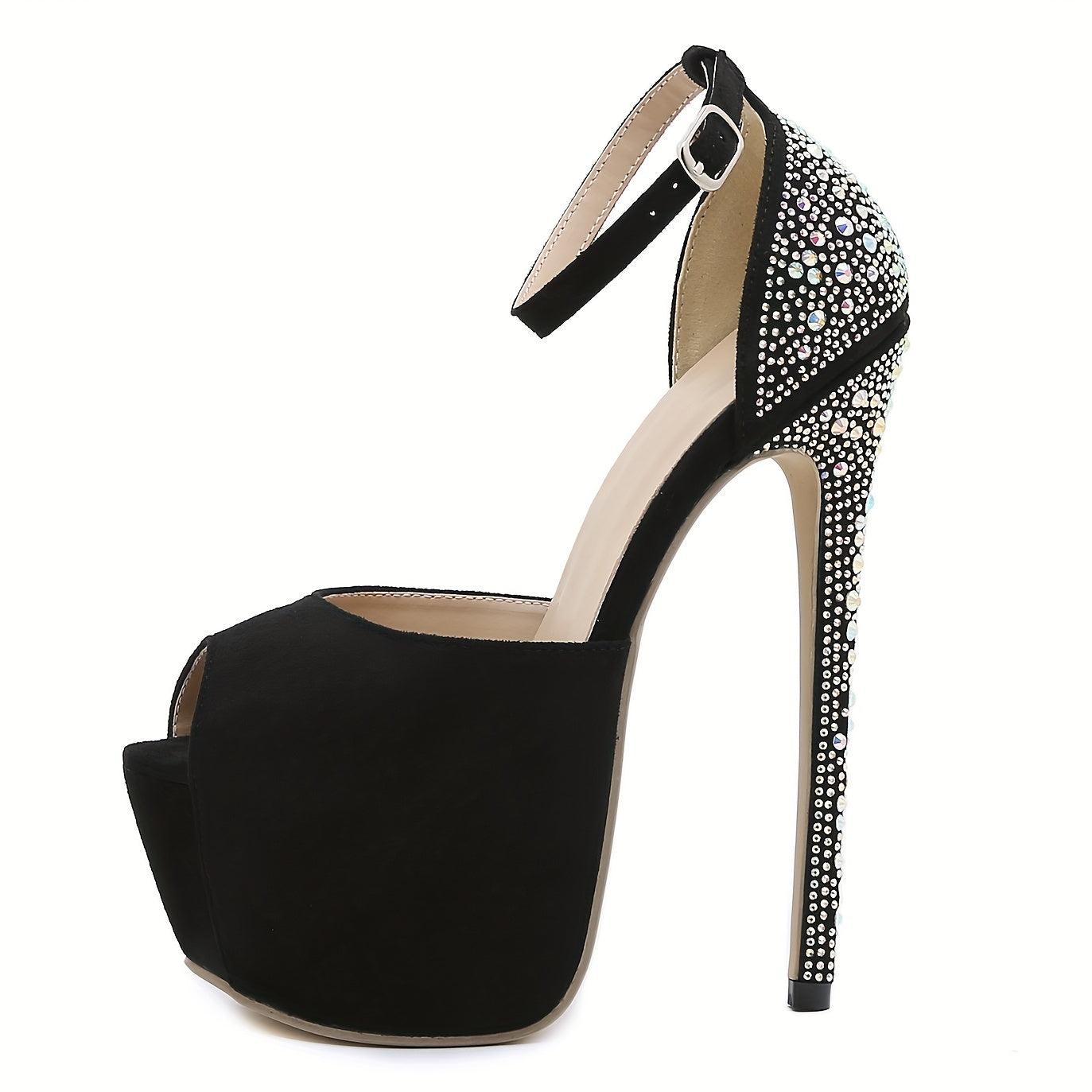 Rhinestone Stiletto Heels Peep Toe Platform Pumps