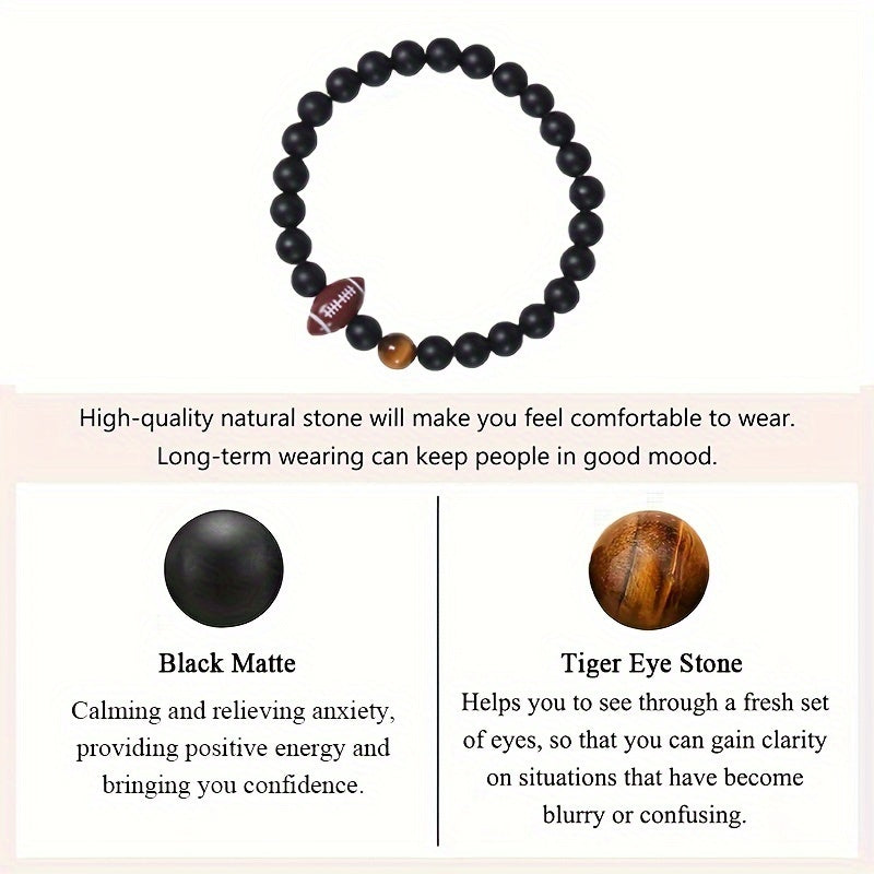 Rugby Beads Decor Adjustable Bracelet Unisex Stretch Sports Wristband