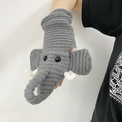 Cartoon Elephant Embroidery Wool Knitted Warm Mittens