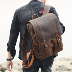 Leather Men's Backpack Large Capacity Vintage Crazy Horse Cowhide Travel Backpac