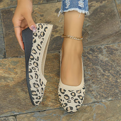 Leopard Print Wedge Heeled Knit Shoes - Casual & Lightweight