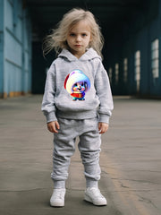 Girls Bunny Pattern Hooded Sweatshirt Top Set