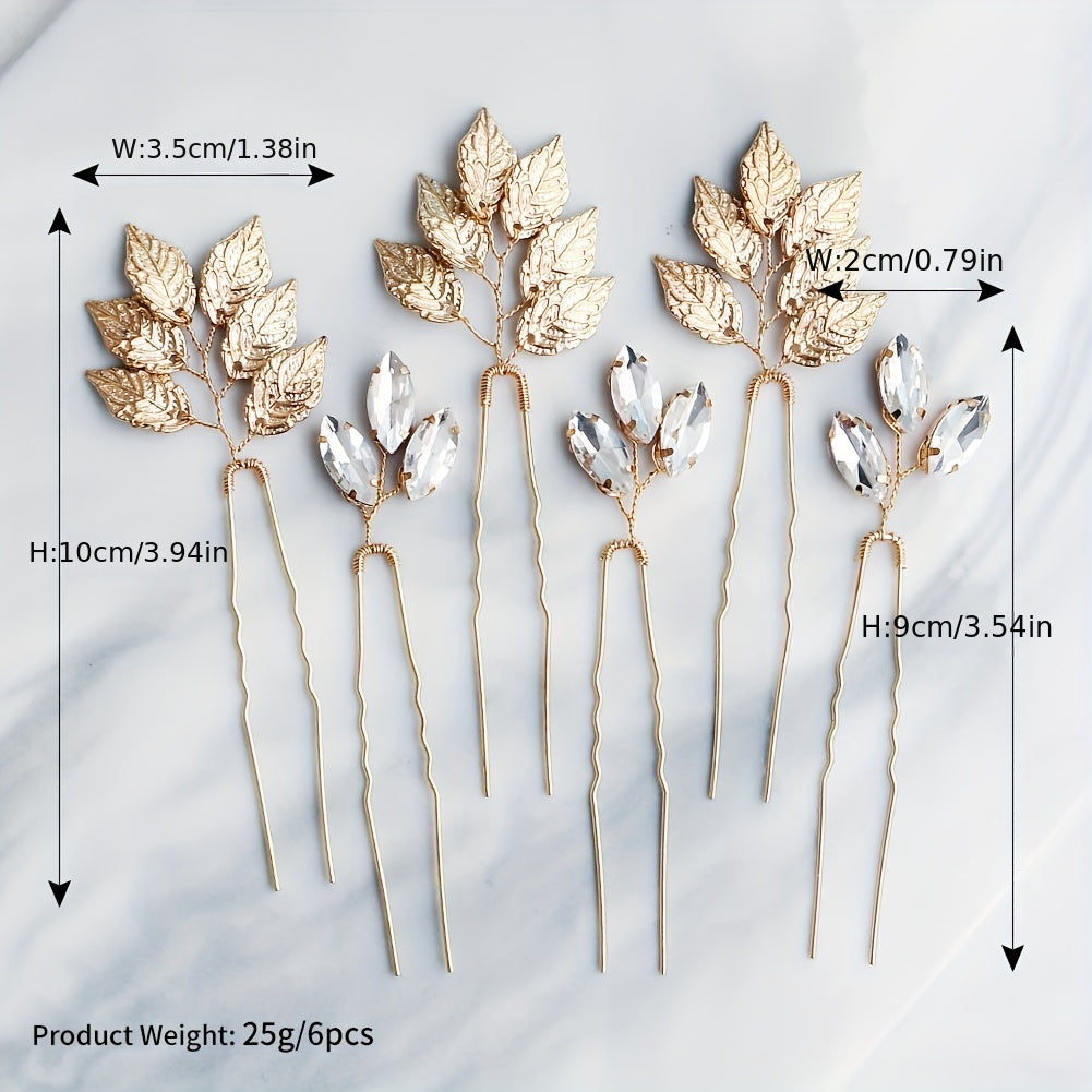6pcs Leaf & Rhinestone Hair Pin Wedding Hair Accessory