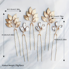 6pcs Leaf & Rhinestone Hair Pin Wedding Hair Accessory